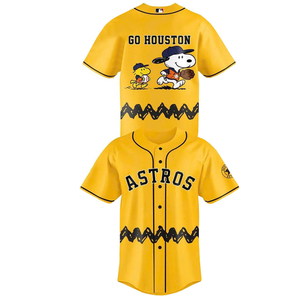 Houston Astros x Peanuts Night 2026 Go Houston Yellow Baseball Jersey