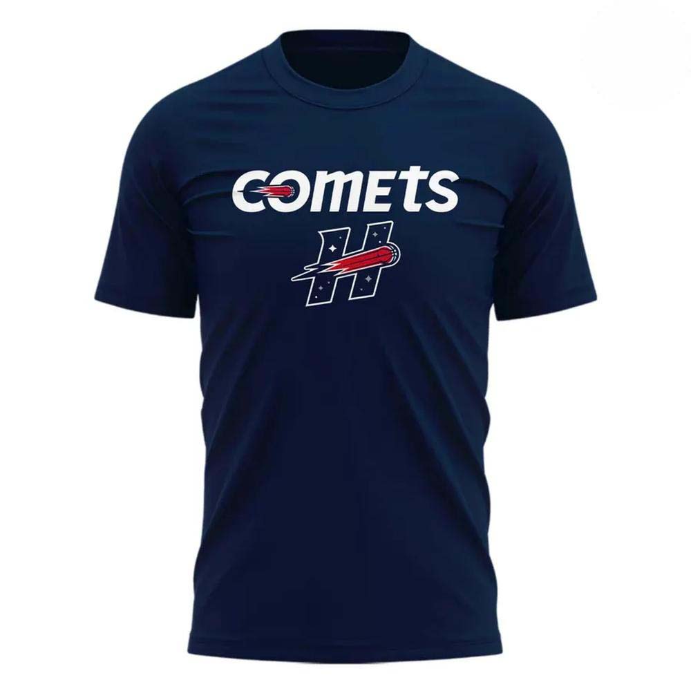 Houston Comets 2026 Shes Back Navy Blue Retro Team Logo Basketball Fan T Shirt - Image 2