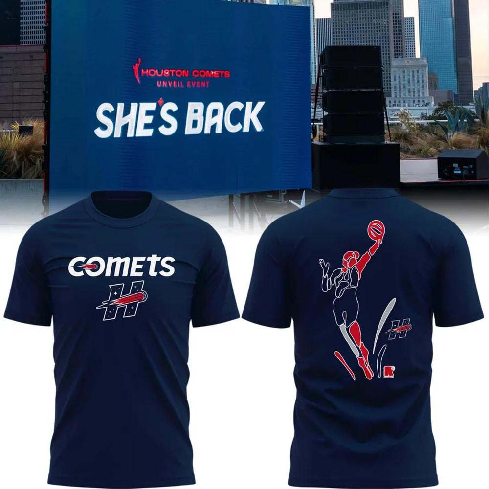 Houston Comets 2026 Shes Back Navy Blue Retro Team Logo Basketball Fan T Shirt