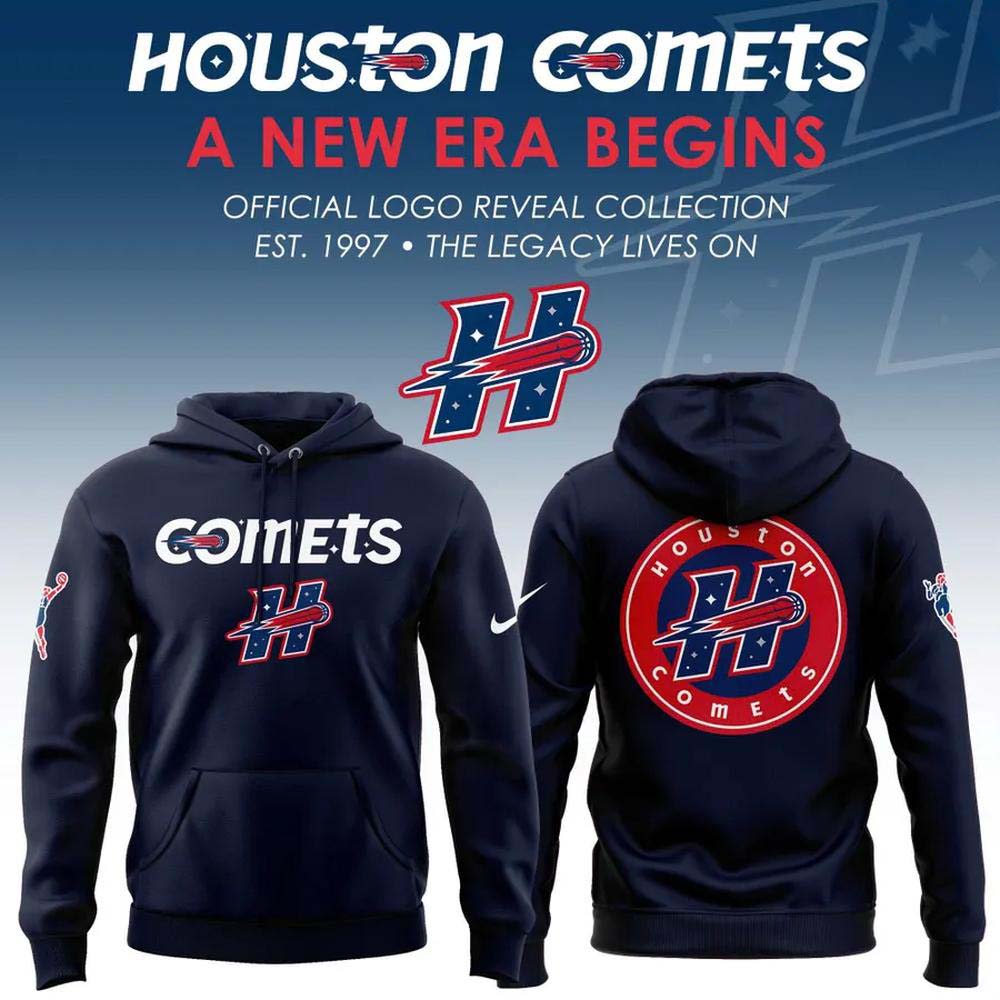Houston Comets A New Era Begins 2026 Navy Blue Logo Reveal Pullover Hoodie