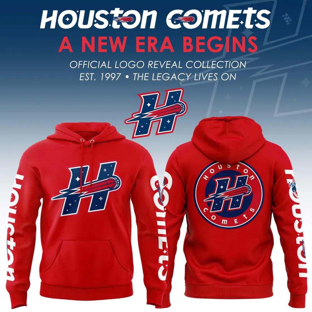Houston Comets A New Era Begins 2026 Red H Logo Sleeve Print Pullover Hoodie