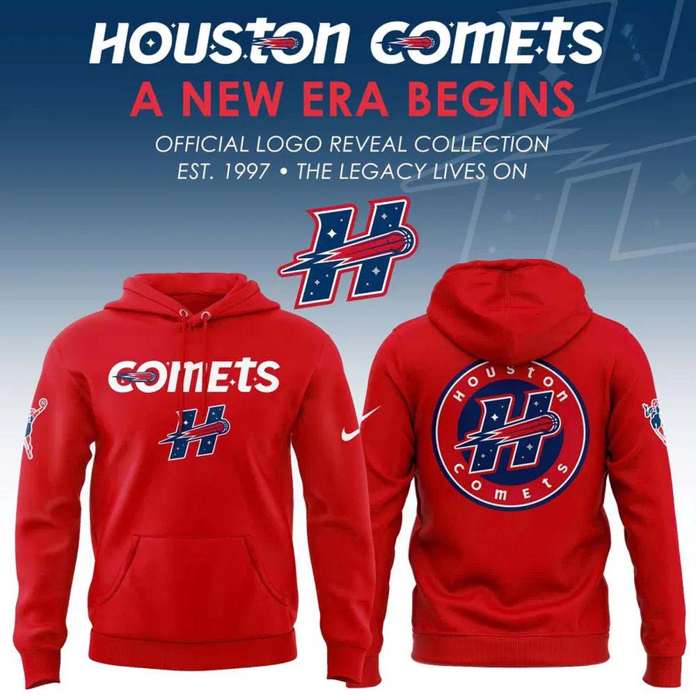 Houston Comets A New Era Begins 2026 Red Logo Reveal Pullover Hoodie