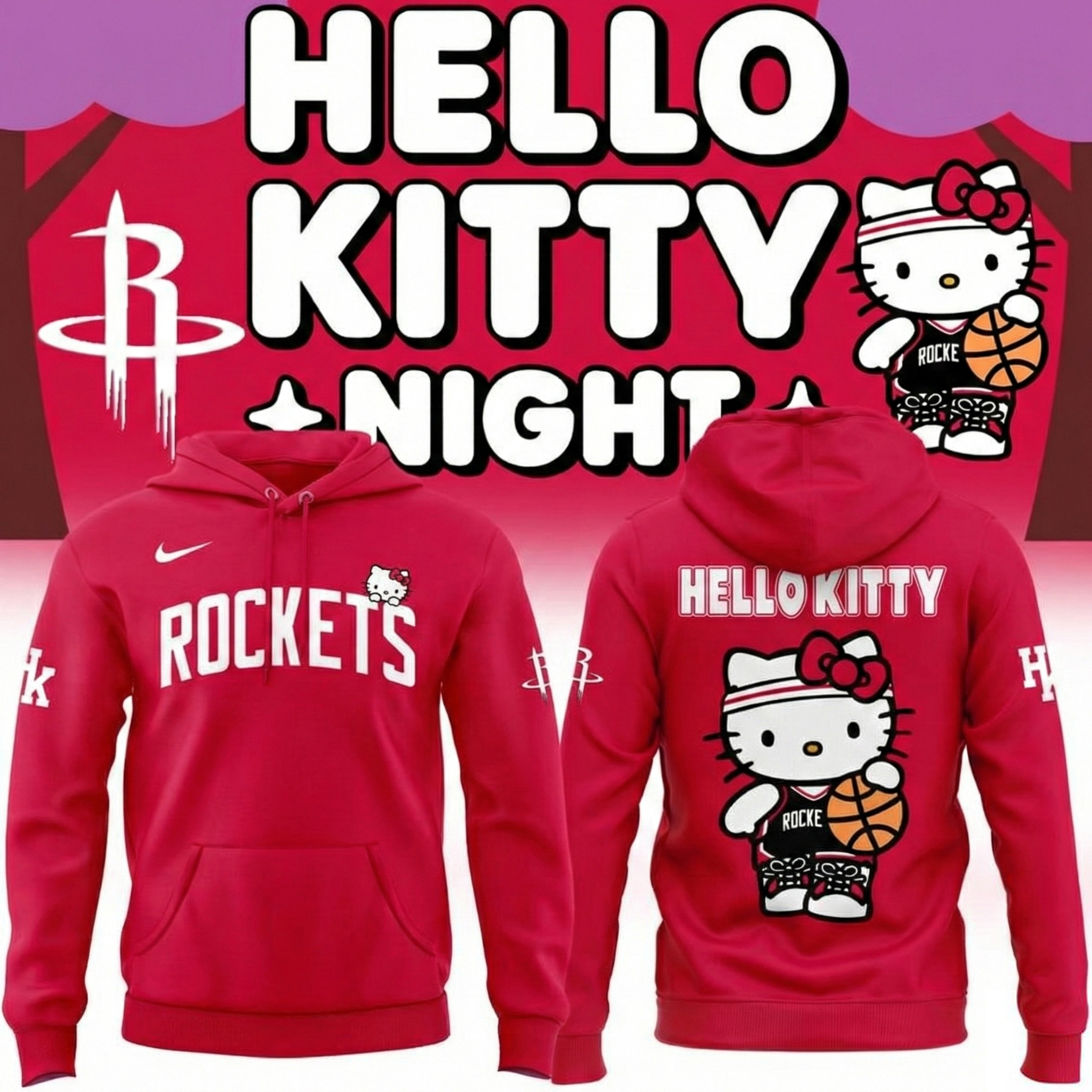 Houston Rockets x Hello Kitty Night Hoodie Rockets Merch Best Gift For NBA Basketball Fans Hot Item 2026 