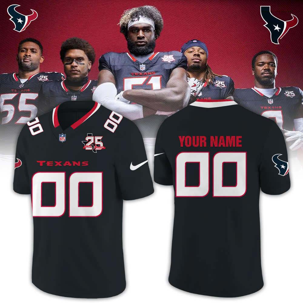 Houston Texans 25th Anniversary Custom Name 00 Black Football Jersey Football Fan Collection 1 - Unicasport Houston Texans 25th Anniversary Custom Name 00 Black Football Jersey Football Fan Collection