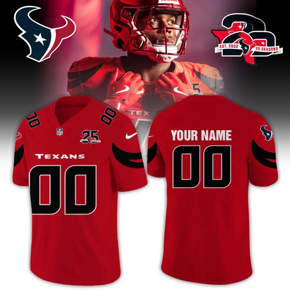 Houston Texans 25th Anniversary Custom Name 00 Red Football Jersey Game Day Collection 1 - Unicasport Houston Texans 25th Anniversary Custom Name 00 Red Football Jersey Game Day Collection