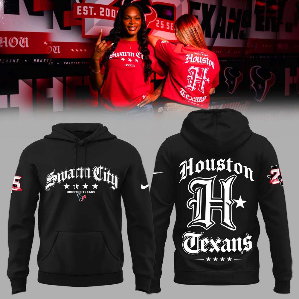 Houston Texans NFL Swarm City 2026 Black Pullover Hoodie Gothic Lettering