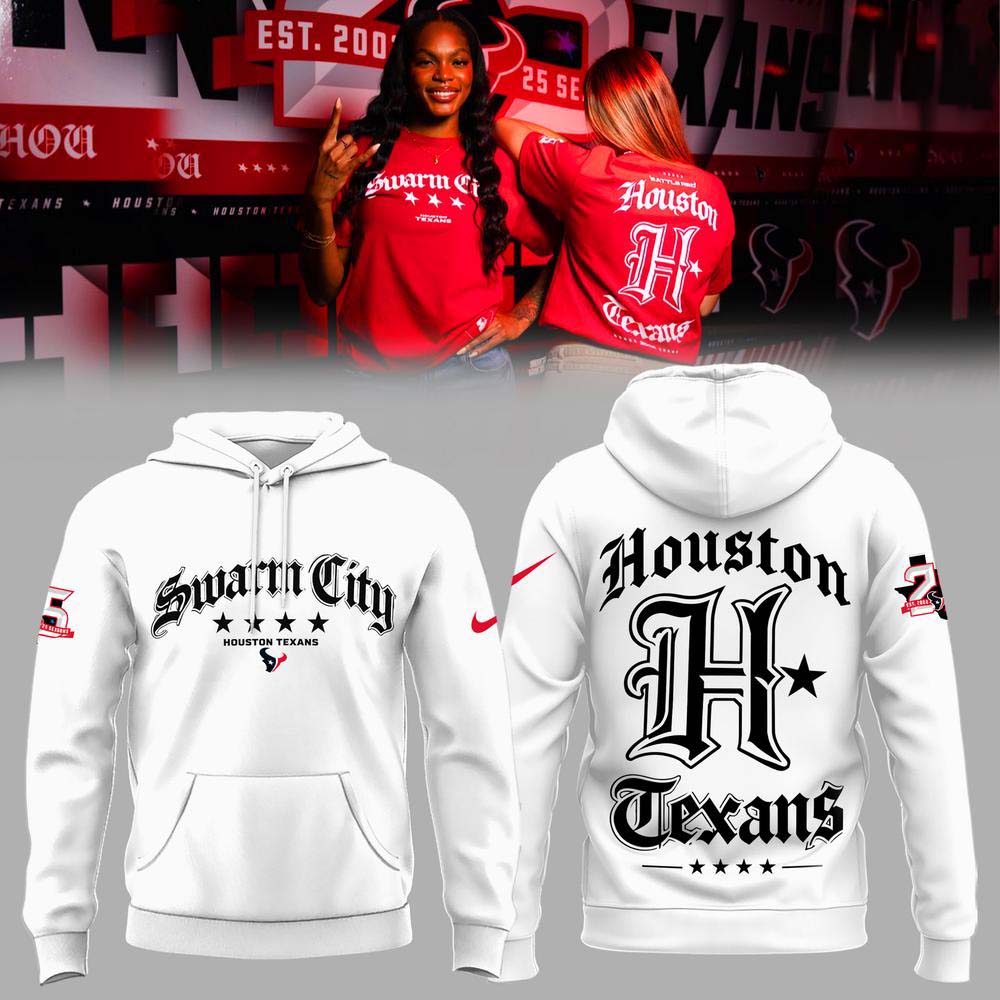 Houston Texans NFL Swarm City 2026 White Pullover Hoodie Houston H Star Design
