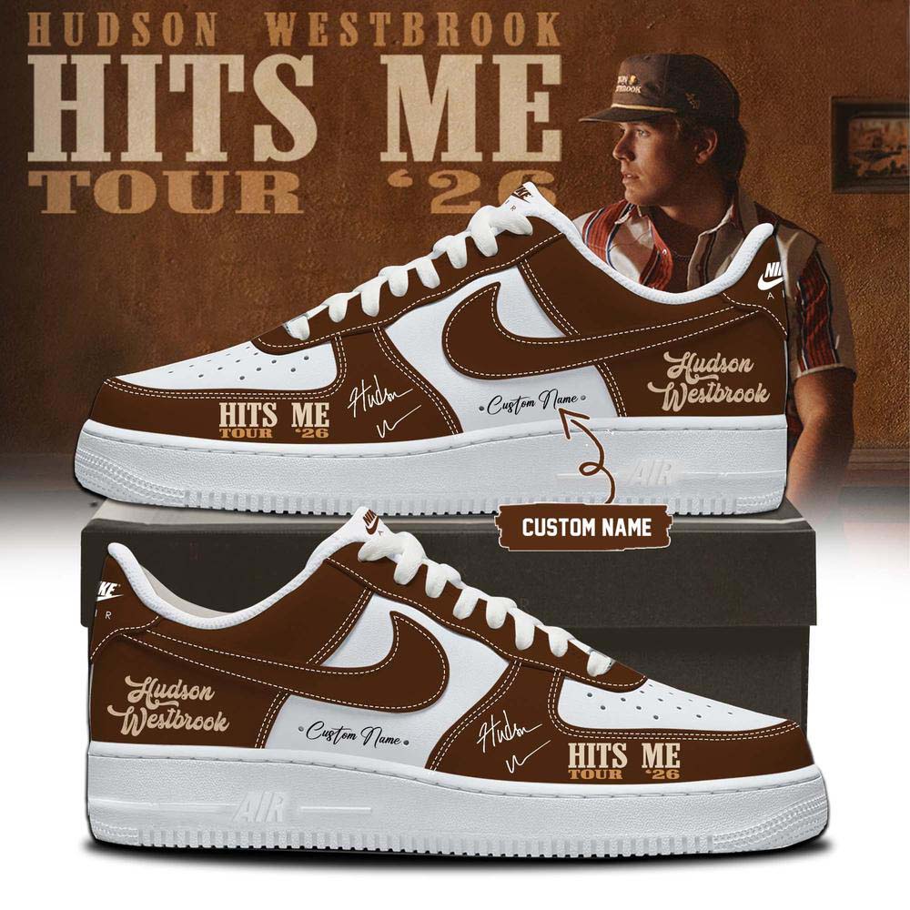 Hudson Westbrook Hits Me Tour 2026 Brown White Graphic Air Force 1 Sneakers - Best Gift for Fans