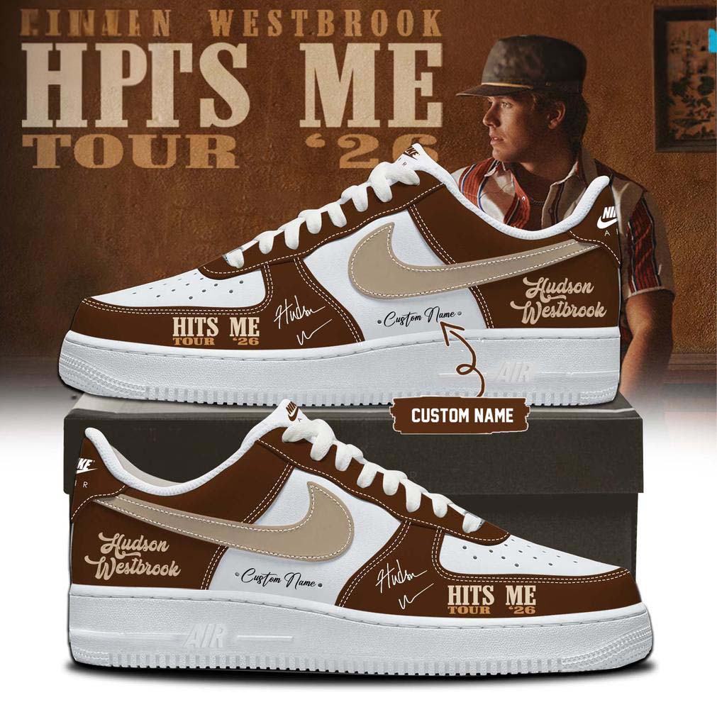 Custom Air Force 1 Sneakers Hudson Westbrook Hits Me Tour 2026 Brown White Apparel