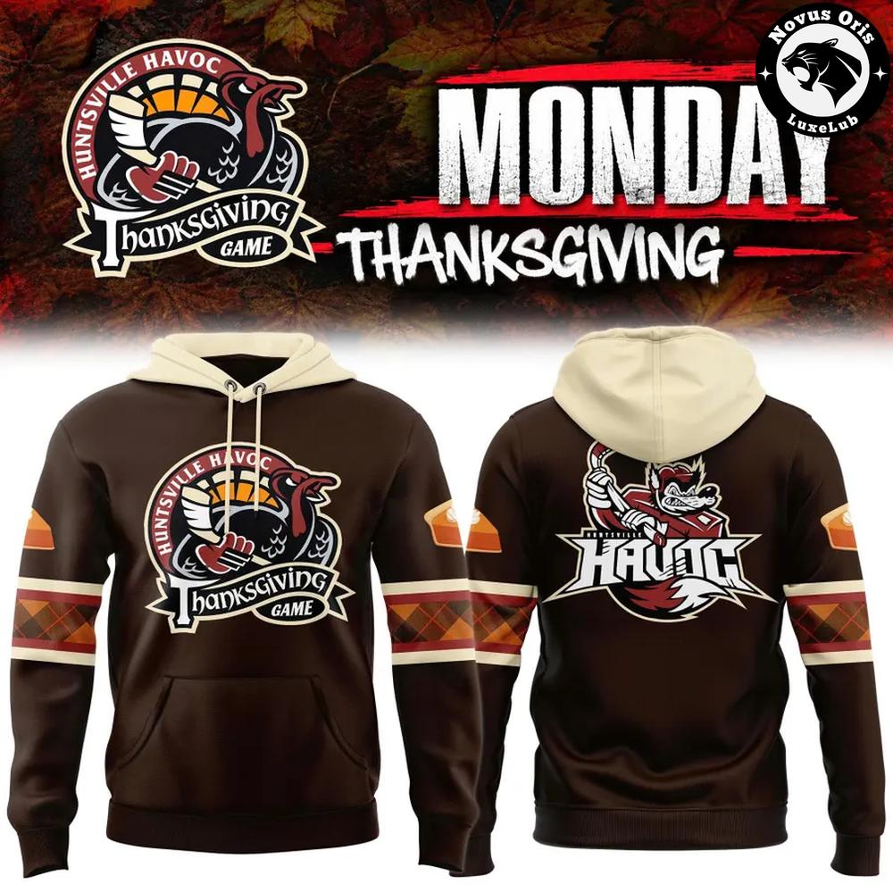 Huntsville Havoc Thanksgiving Game 2026 Brown Pullover Hoodie 1 - Unicasport Huntsville Havoc Thanksgiving Game 2026 Brown Pullover Hoodie