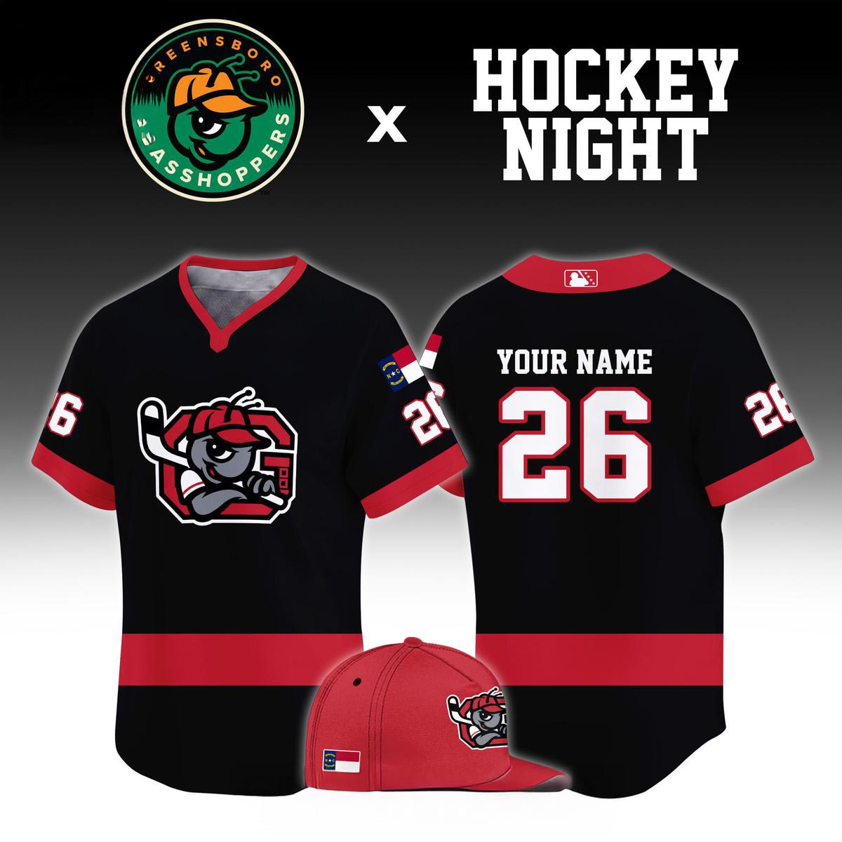Greensboro Grasshoppers 2026 Hockey Night All Black Custom Baseball Jersey 1 - Unicasport Greensboro Grasshoppers 2026 Hockey Night All Black Custom Baseball Jersey