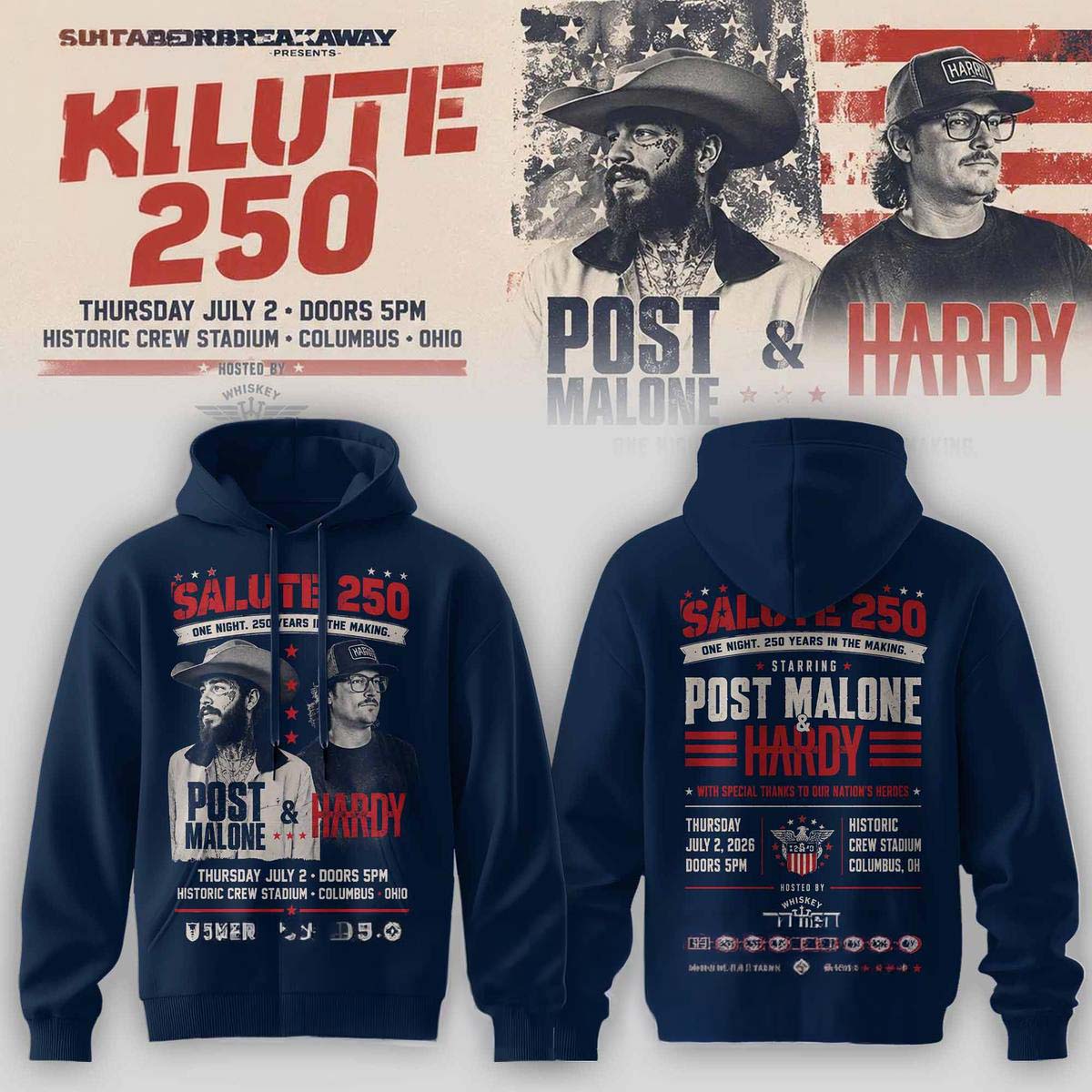 Post Malone x Hardy Salute 250 Show Columbus Hoodie - Historic Crew Stadium Concert Gift for Fans