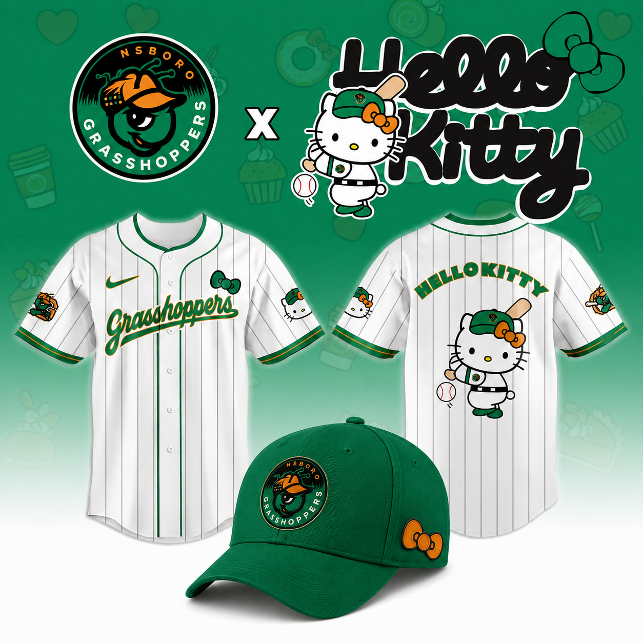 Greensboro Grasshoppers x Hello Kitty Classic Striped 2026 Night MiLB Game Jersey 1 - Unicasport Greensboro Grasshoppers x Hello Kitty Classic Striped 2026 Night MiLB Game Jersey