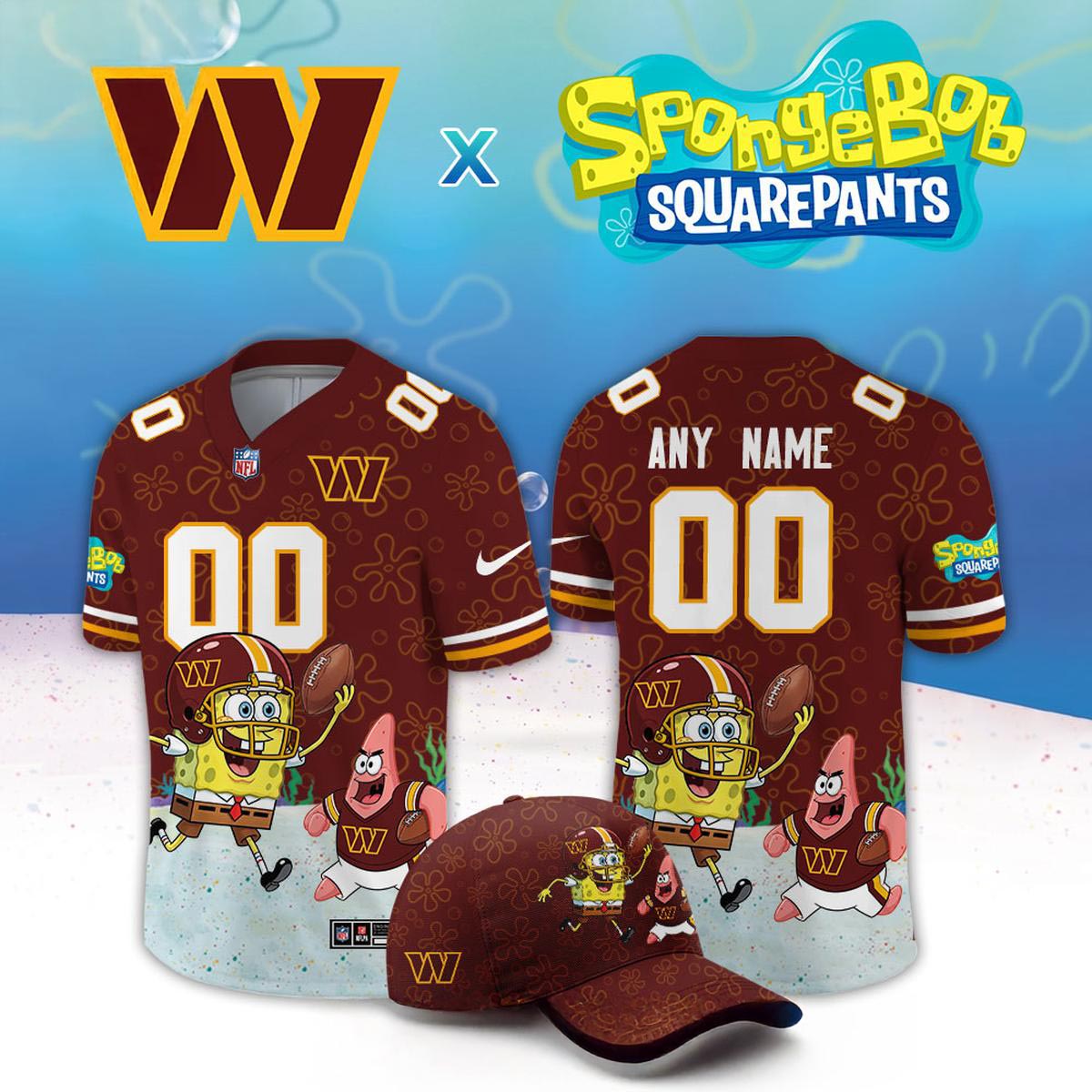 Washington Commanders x SpongeBob SquarePants 2026 Night Personalized Football Jersey Custom Fan Apparel 1 - Unicasport Washington Commanders x SpongeBob SquarePants 2026 Night Personalized Football Jersey Custom Fan Apparel