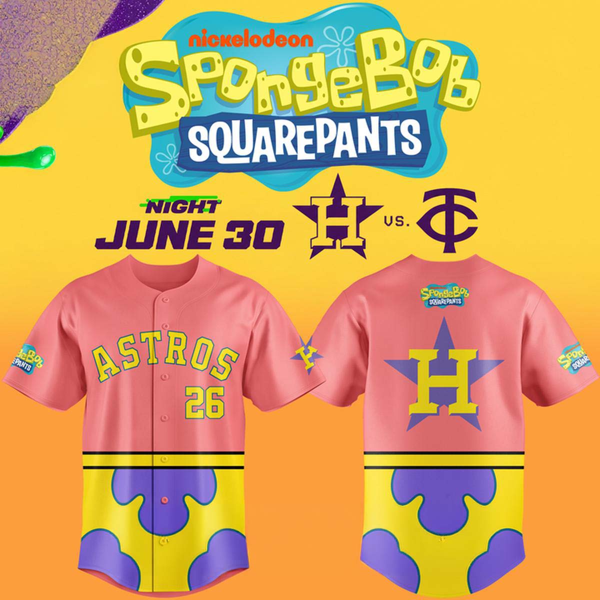 Houston Astros SpongeBob Night 2026 Baseball Jersey - Custom Fan Gift Idea