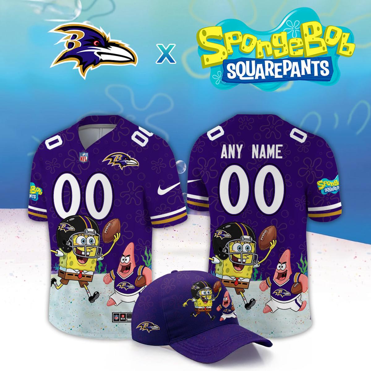 Baltimore Ravens x SpongeBob SquarePants Night 2026 Custom Football Jersey Character Game Day Edition 1 - Unicasport Baltimore Ravens x SpongeBob SquarePants Night 2026 Custom Football Jersey Character Game Day Edition