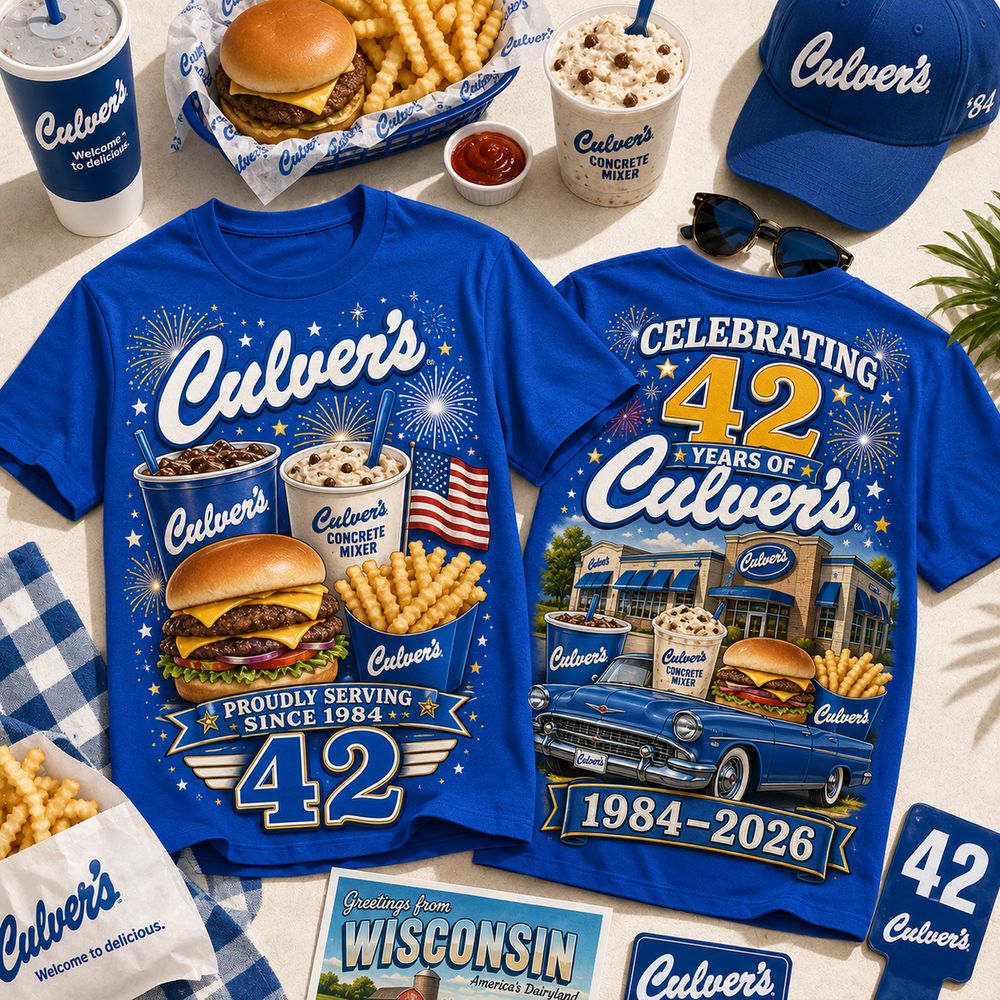 Culvers 42 Years Retro Diner Art Celebrating Since 1984 T-Shirt - Perfect Gift Idea for Foodies