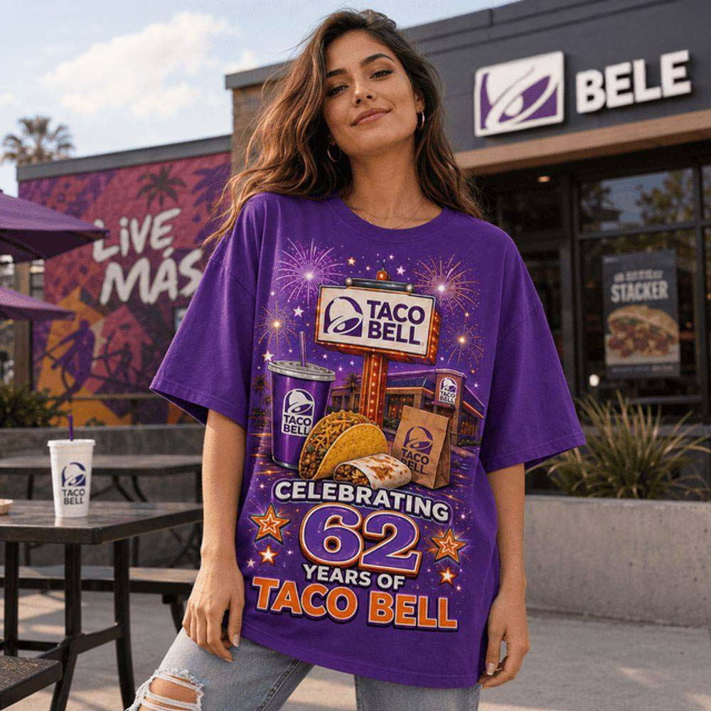 Limited Edition Taco Bell 62 Years Retro Neon Sign Shirt