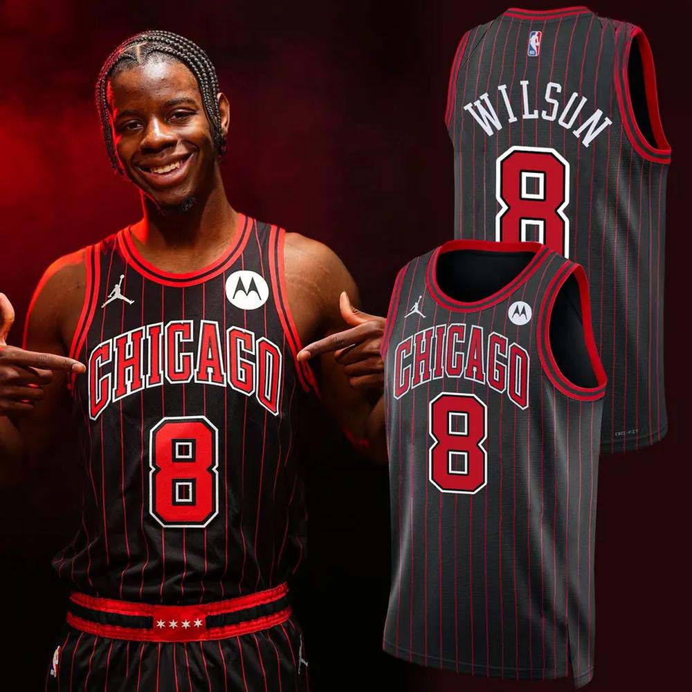 Wilson 8 Chicago Bulls Black Red Pinstripe Basketball Jersey - Best Gift for Fans