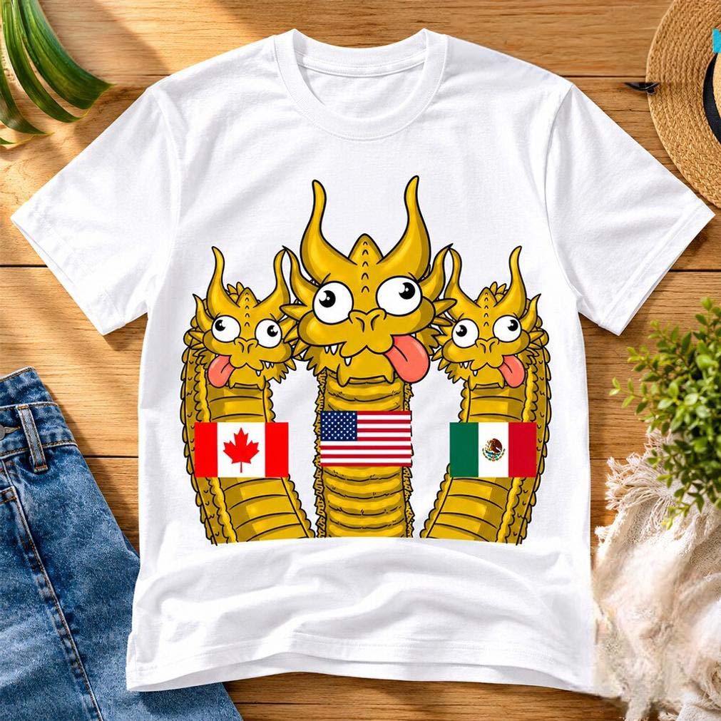 Funny Three Headed Derpy Dragon 2026 World Cup North America Meme Tee