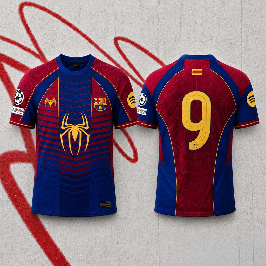 FC Barcelona SpiderMan Crew Neck Football Jersey 1 - Unicasport FC Barcelona SpiderMan Crew Neck Football Jersey