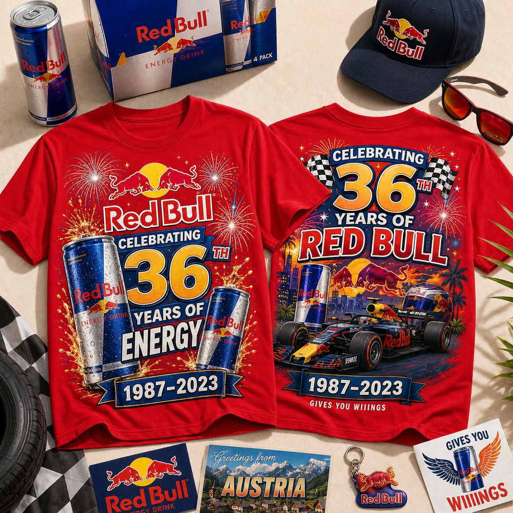 Red Bull 36 Years Celebration Limited Edition Graphic Tee - Gift Idea for Racing Fans