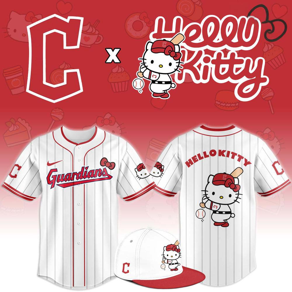 Cleveland Guardians x Hello Kitty Pinstripe Limited Edition Baseball Jersey 1 - Unicasport Cleveland Guardians x Hello Kitty Pinstripe Limited Edition Baseball Jersey