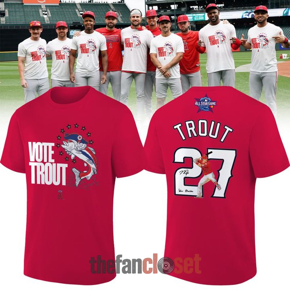 Mike Trout Vote 2026 Signatures Print Los Angeles Angels Fan Red Shirt