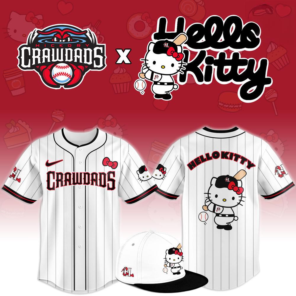 Hickory Crawdads x Hello Kitty Night 2026 Special Edition Baseball Jersey MiLB Cute Character Theme Night Fan Apparel 1 - Unicasport Hickory Crawdads x Hello Kitty Night 2026 Special Edition Baseball Jersey MiLB Cute Character Theme Night Fan Apparel