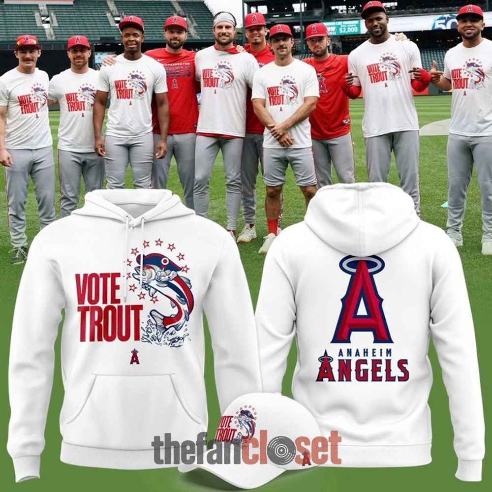 Los Angeles Angels Vote Trout White Graphic Hoodie Cap TwoSided