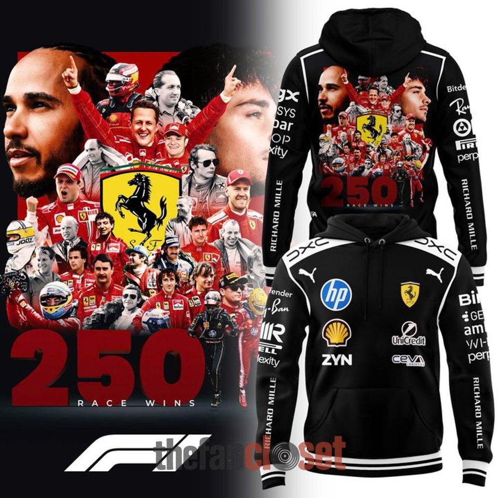 Scuderia Ferrari Limited Edition 250 Race Wins F1 Racing Black Hoodie
