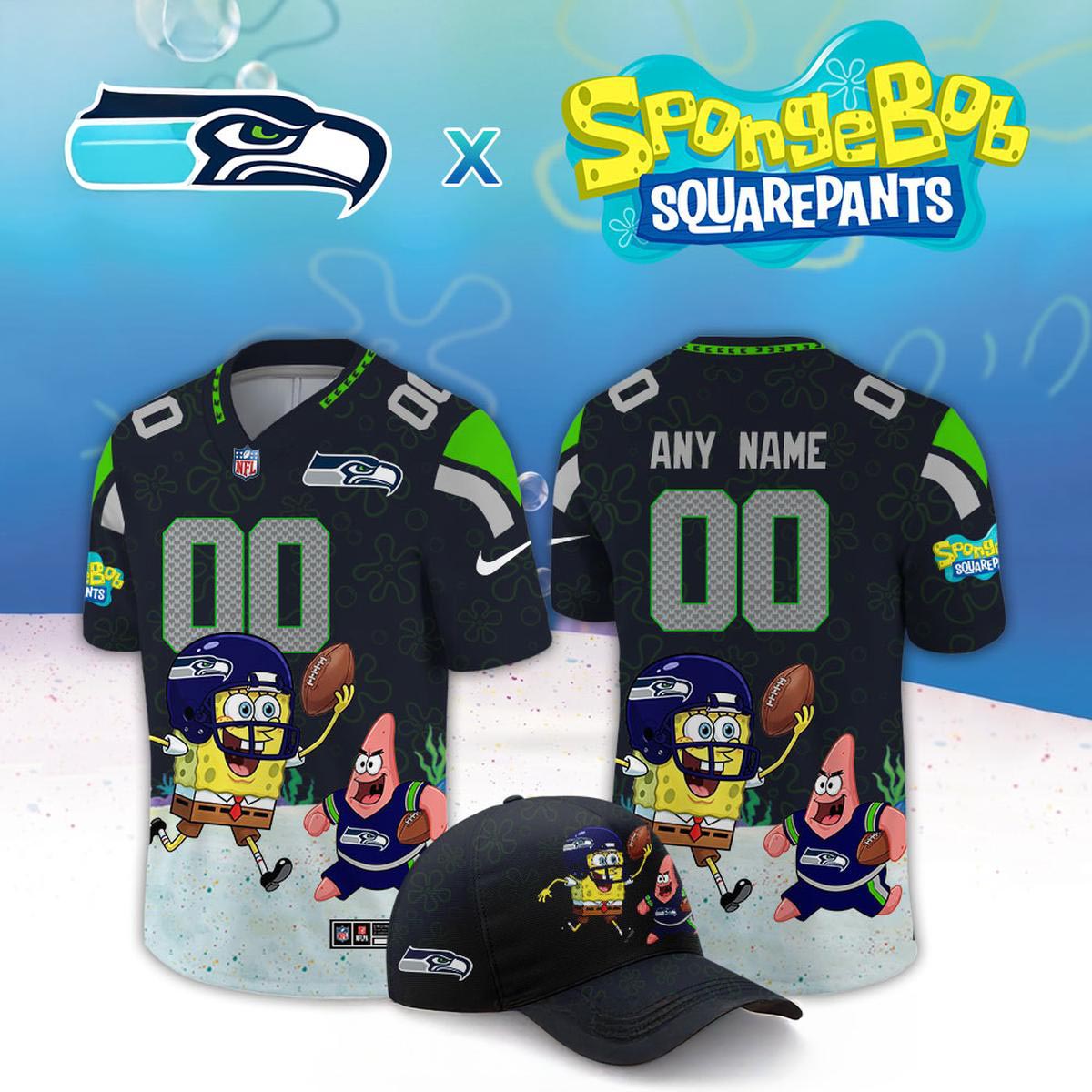Seattle Seahawks x SpongeBob SquarePants 2026 Night Personalized Football Jersey Custom Fan Apparel 2 - Unicasport Seattle Seahawks x SpongeBob SquarePants 2026 Night Personalized Football Jersey Custom Fan Apparel