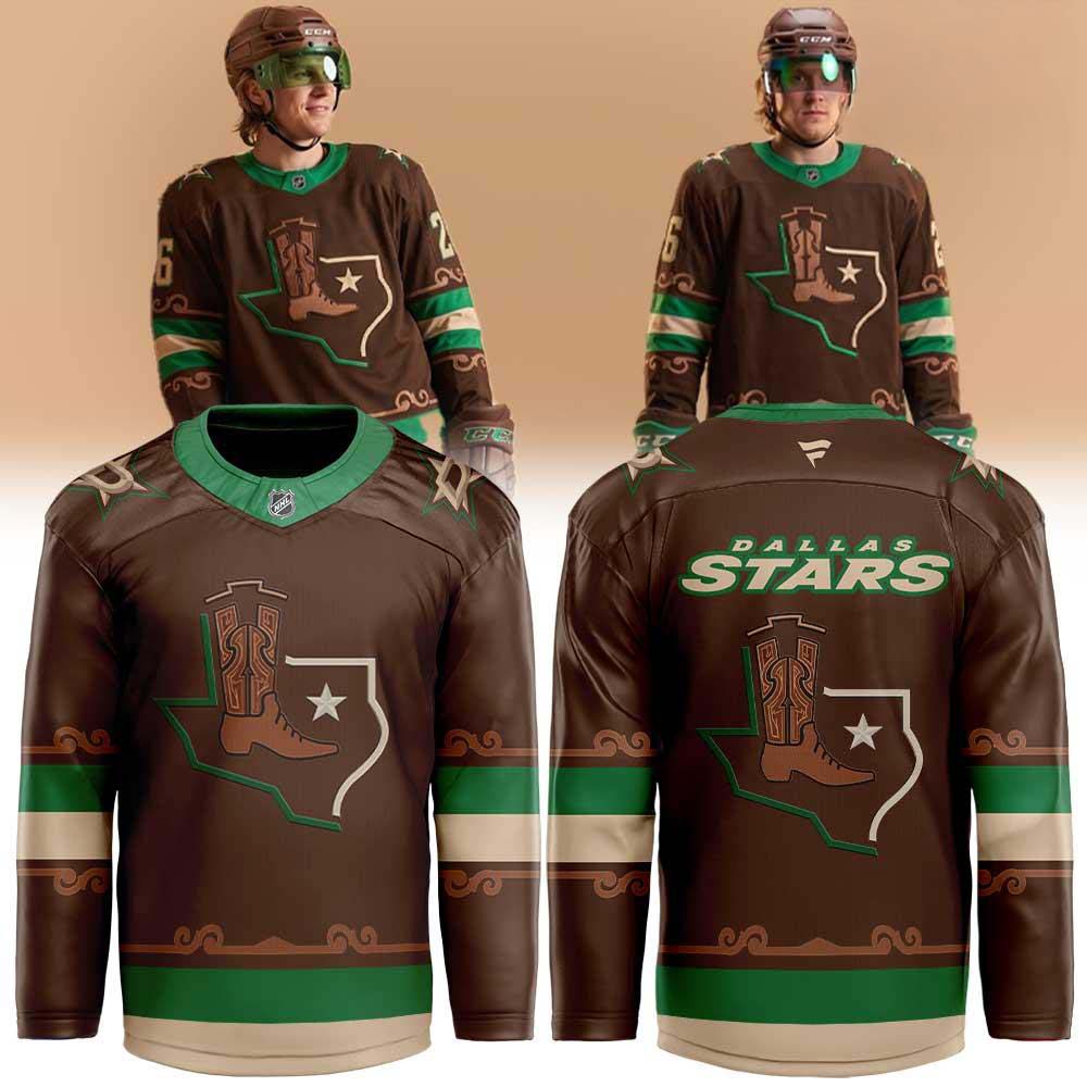 Dallas Stars NHL Cowboy Boot Alternate 2026 Brown Hockey Jersey Game Night 1 - Unicasport Dallas Stars NHL Cowboy Boot Alternate 2026 Brown Hockey Jersey Game Night