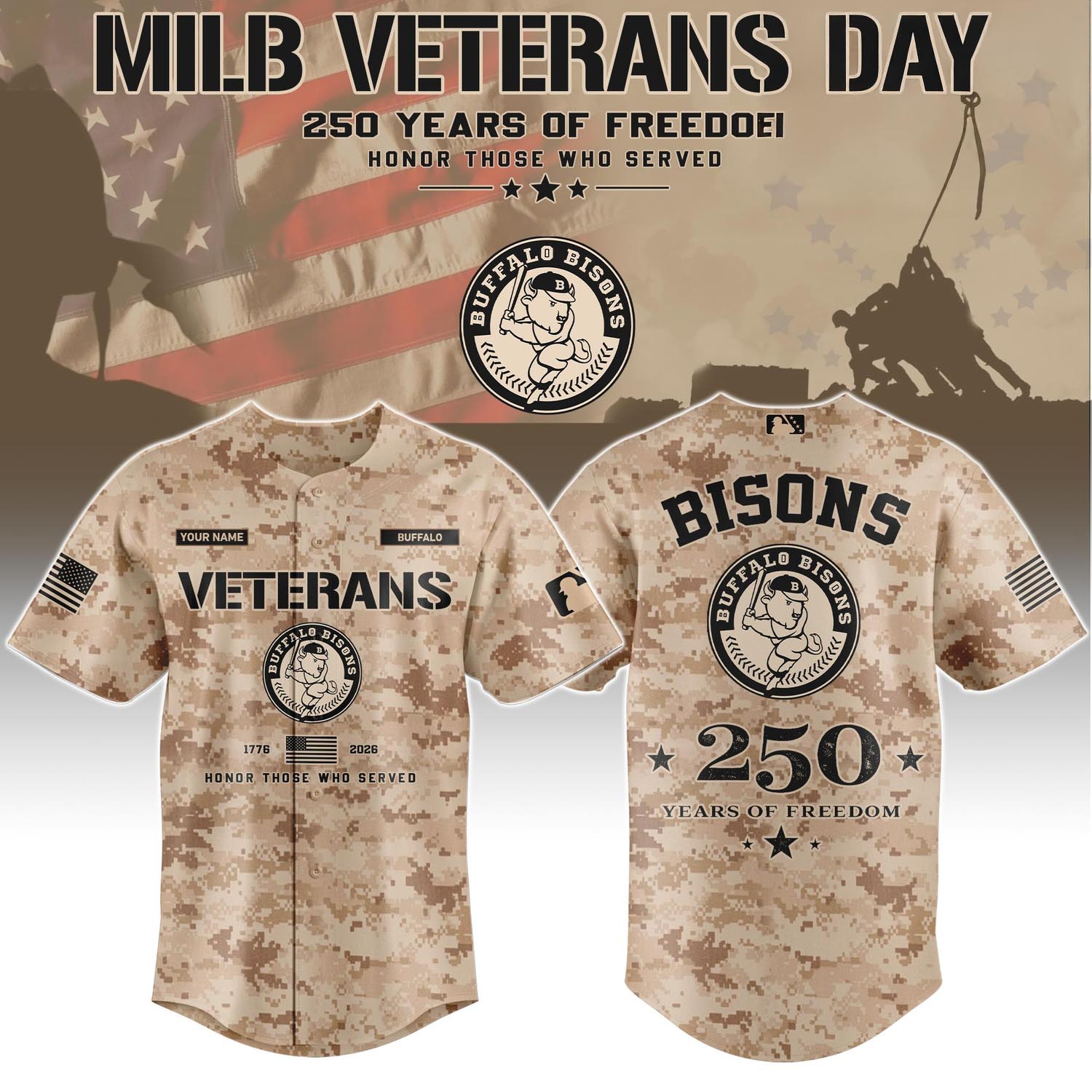Buffalo Bisons Veterans Day 2026 Special Limited Edition Baseball Jersey Fan Apparel 1 - Unicasport Buffalo Bisons Veterans Day 2026 Special Limited Edition Baseball Jersey Fan Apparel