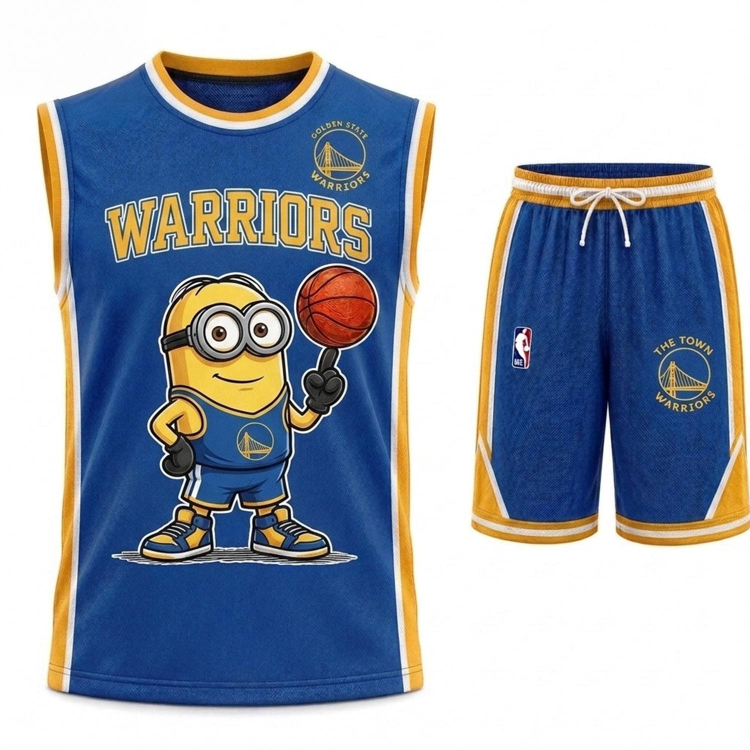 Golden State Warriors Minions Blue Gold Basketball Jersey and Shorts Set Fan Apparel 2 - Unicasport Golden State Warriors Minions Blue Gold Basketball Jersey and Shorts Set Fan Apparel