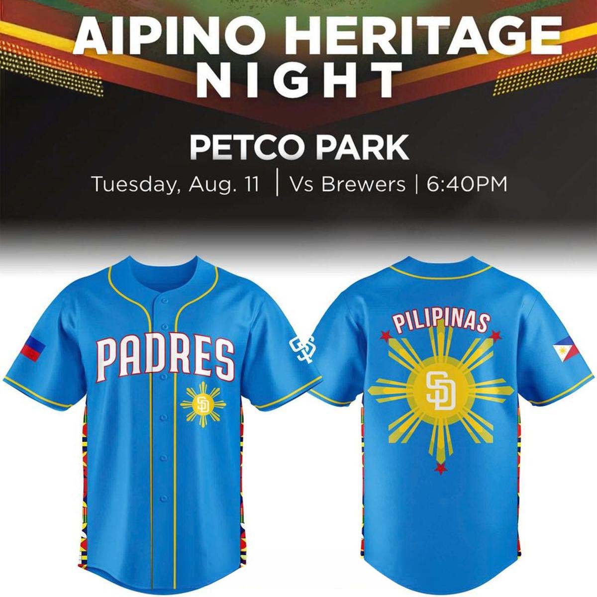 San Diego Padres x Filipino Heritage 2026 Pilipinas Night Personalized Jersey 1 - Unicasport San Diego Padres x Filipino Heritage 2026 Pilipinas Night Personalized Jersey