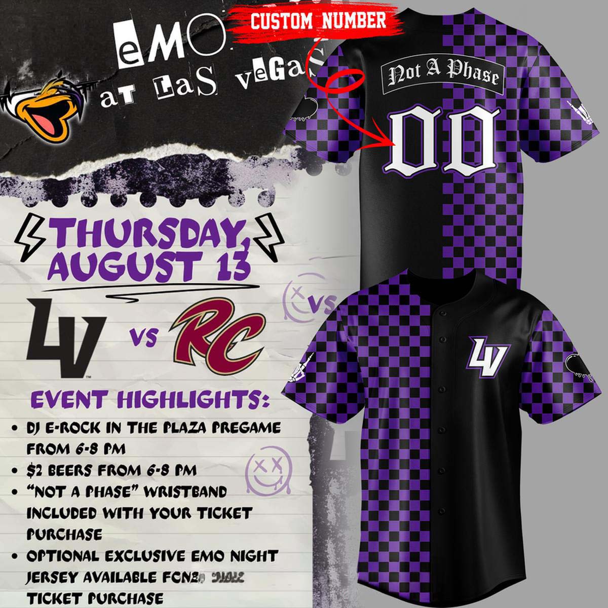 Las Vegas Aviators x Emo Night 2026 Personalized Baseball Jersey 1 - Unicasport Las Vegas Aviators x Emo Night 2026 Personalized Baseball Jersey