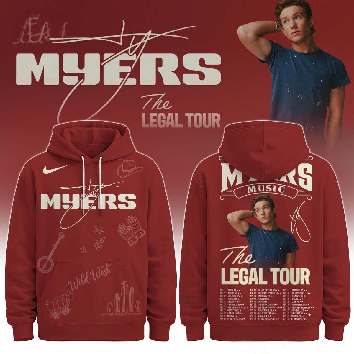 Ty Myers The Legal Tour Red Hoodie - Official Music Merchandise, Best Gift for Fans