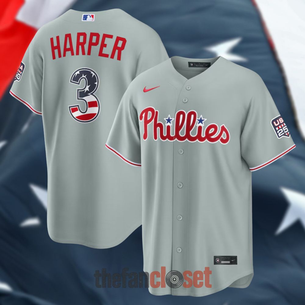Nike Philadelphia Phillies Bryce Harper Gray USA 250 Fourth of July Road Baseball Jersey