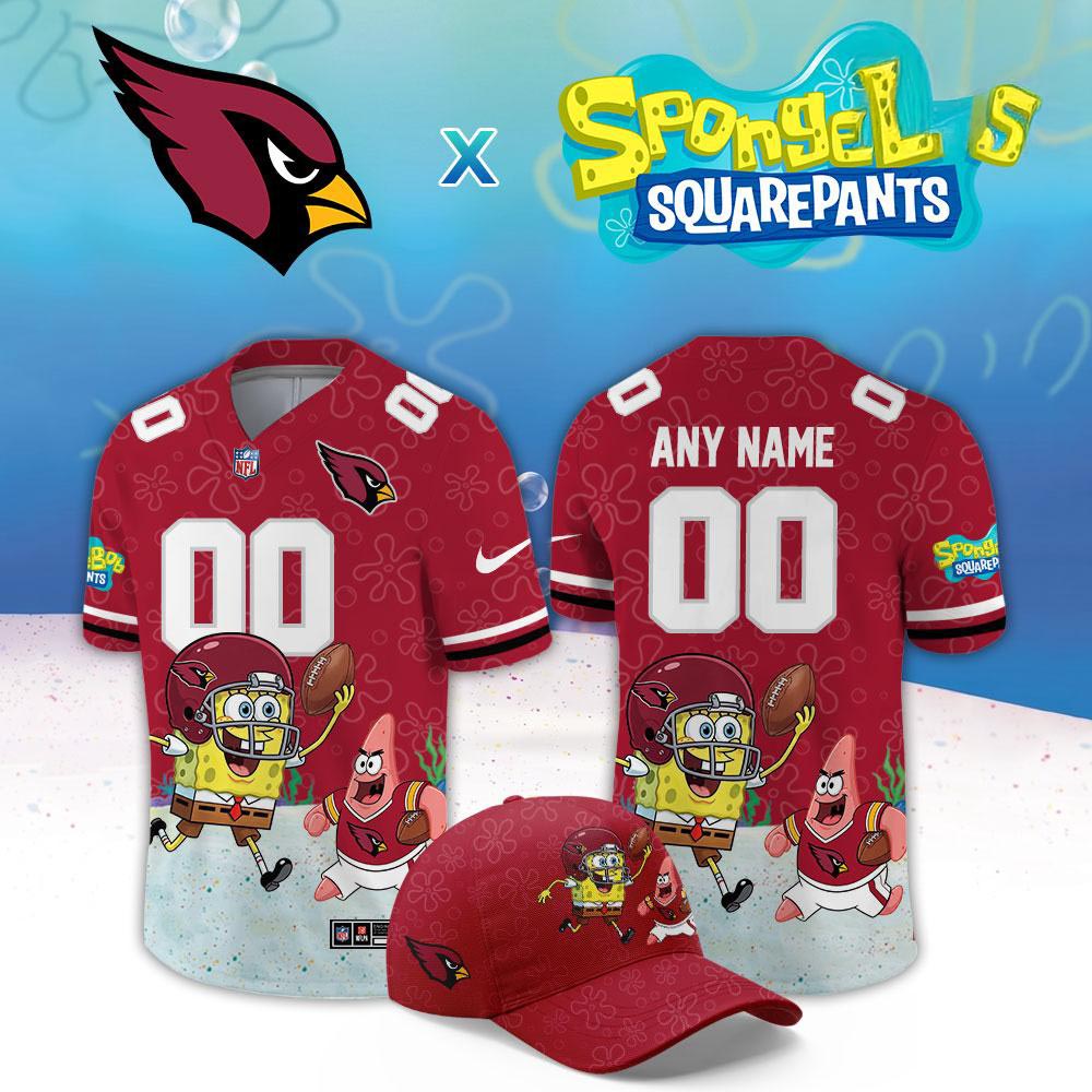 Arizona Cardinals SpongeBob SquarePants Custom Name Number Jersey 1 - Unicasport Arizona Cardinals SpongeBob SquarePants Custom Name Number Jersey
