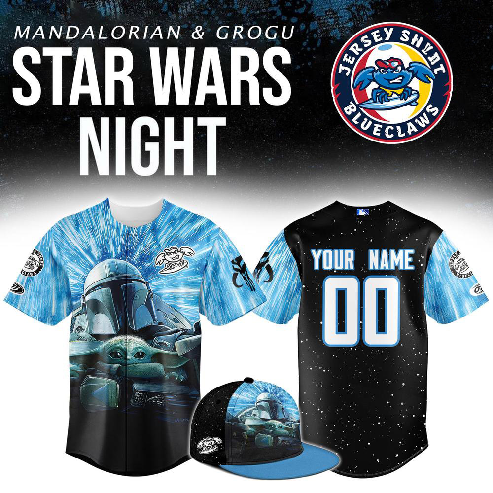 Star Wars Mandalorian Grogu x Jersey Shore BlueClaws Baseball Jersey 1 - Unicasport Star Wars Mandalorian Grogu x Jersey Shore BlueClaws Baseball Jersey