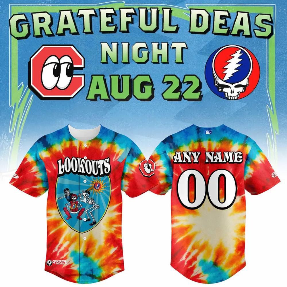 Chattanooga Lookouts 2026 Grateful Dead Night Custom Baseball Jersey MiLB Music Night Personalized Fan Apparel 1 - Unicasport Chattanooga Lookouts 2026 Grateful Dead Night Custom Baseball Jersey MiLB Music Night Personalized Fan Apparel