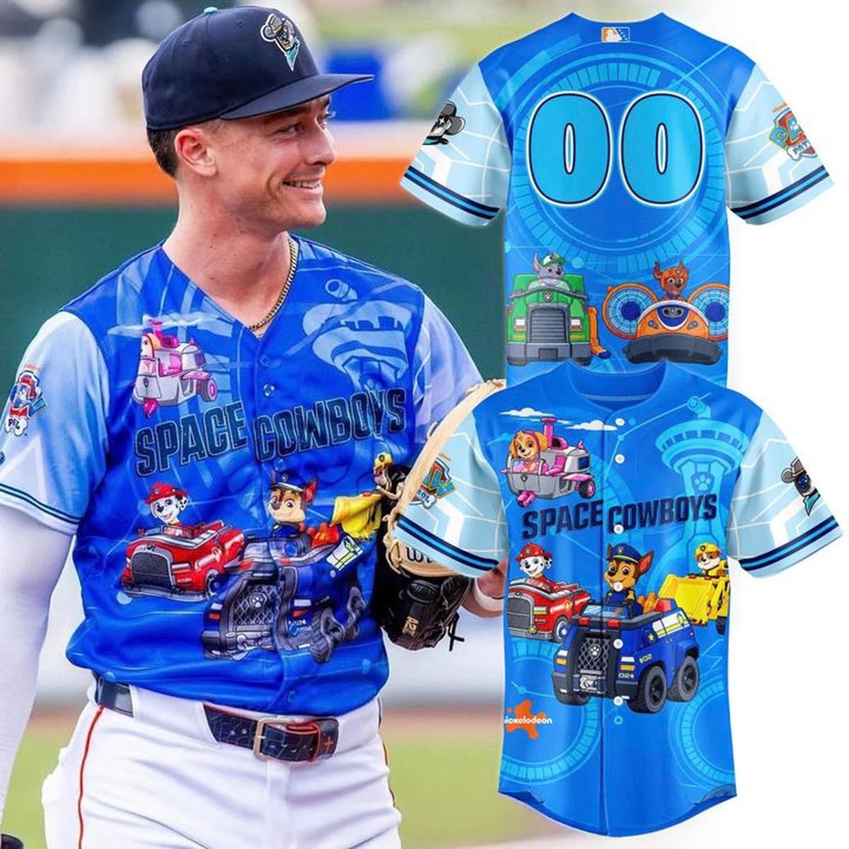 Sugar Land Space Cowboys x Paw Patrol Theme Night 2026 Custom Baseball Jersey Family Fan Edition 1 - Unicasport Sugar Land Space Cowboys x Paw Patrol Theme Night 2026 Custom Baseball Jersey Family Fan Edition