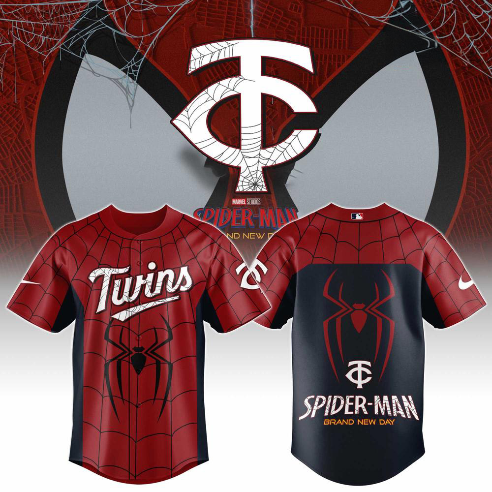 Custom Minnesota Twins x Spider-Man Brand New Day Collaboration Baseball Jersey Apparel 1 - Unicasport Custom Minnesota Twins x Spider-Man Brand New Day Collaboration Baseball Jersey Apparel