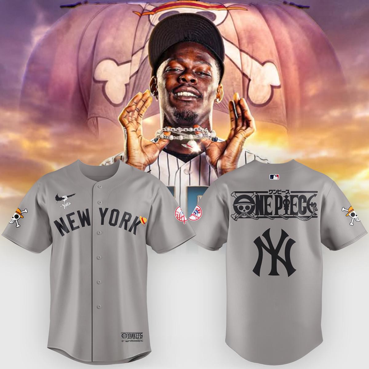 New York Yankees x One Piece 2026 Baseball Jersey Personalized Anime Crossover Edition 1 - Unicasport New York Yankees x One Piece 2026 Baseball Jersey Personalized Anime Crossover Edition
