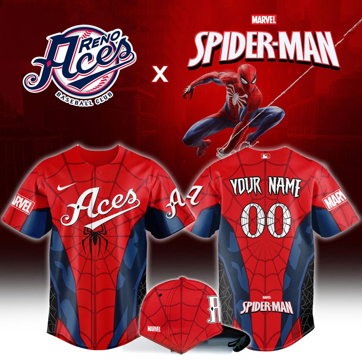 Reno Aces 2026 Spiderman Brand New Day Classic MiLB Baseball Jersey Superhero Baseball Fan Apparel 1 - Unicasport Reno Aces 2026 Spiderman Brand New Day Classic MiLB Baseball Jersey Superhero Baseball Fan Apparel