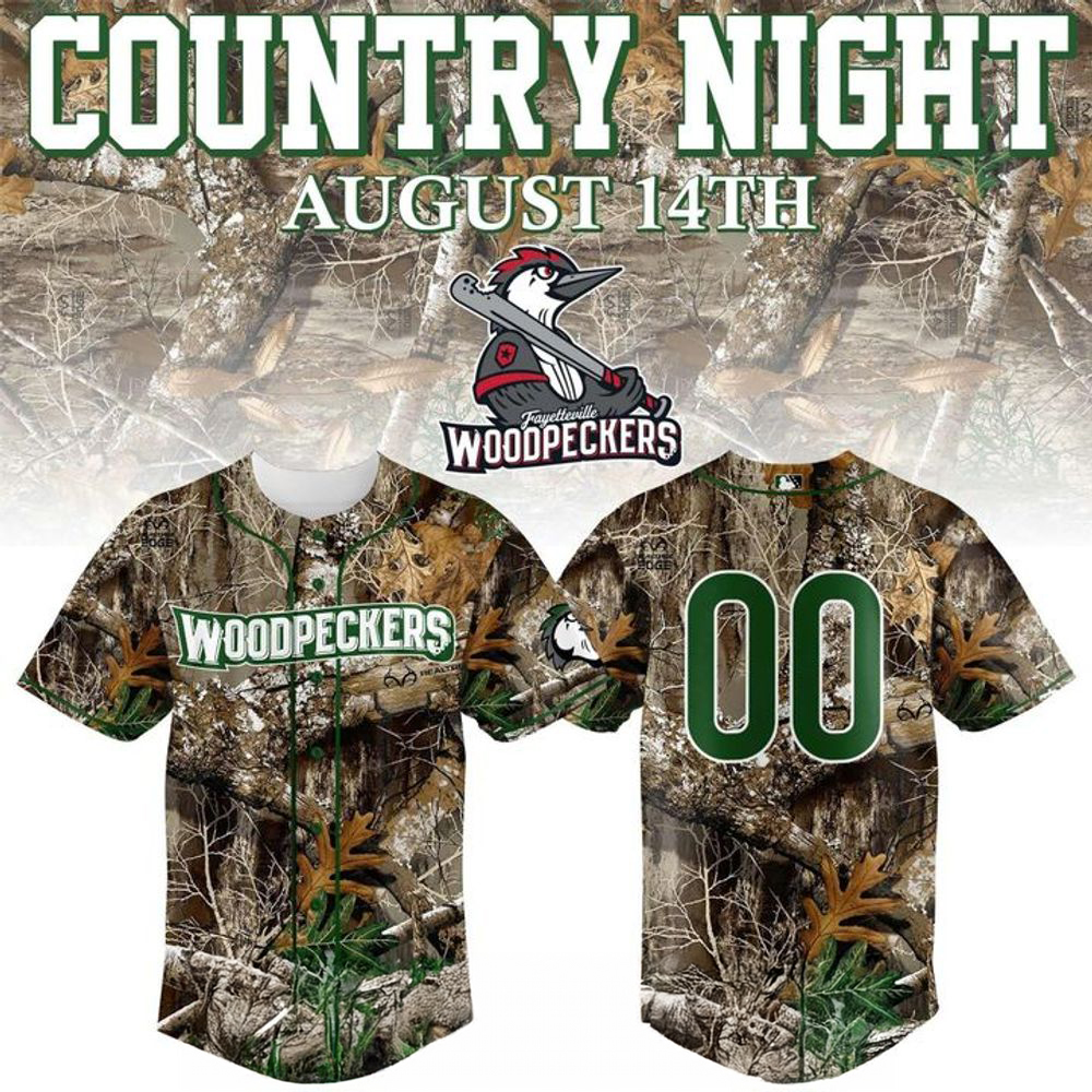 Fayetteville Woodpeckers Country Outdoors Night 2026 Special Baseball Jersey MiLB Outdoor Theme Fan Apparel 1 - Unicasport Fayetteville Woodpeckers Country Outdoors Night 2026 Special Baseball Jersey MiLB Outdoor Theme Fan Apparel