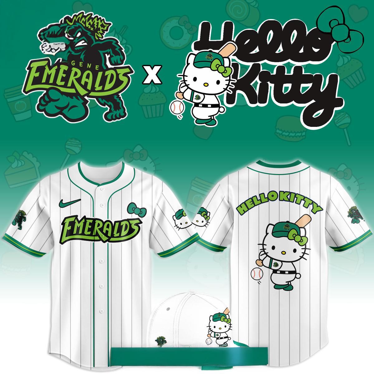 Eugene Emeralds Hello Kitty Classic Striped 2026 Night Baseball Jersey Theme Night Fan Apparel 1 - Unicasport Eugene Emeralds Hello Kitty Classic Striped 2026 Night Baseball Jersey Theme Night Fan Apparel