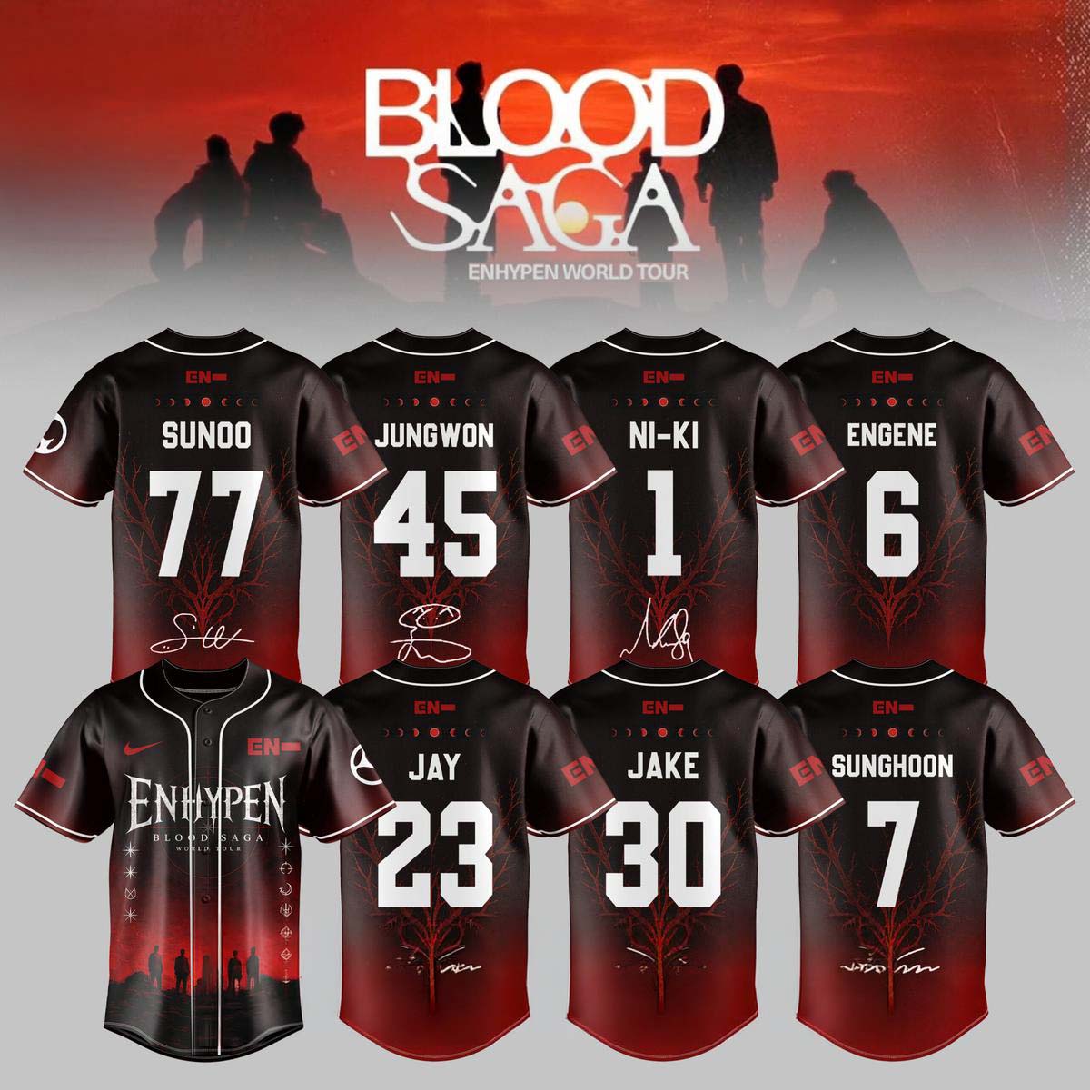 ENHYPEN Blood Saga World Tour 2026-2027 Crimson Dusk Baseball Jersey - Best Gift for Fans