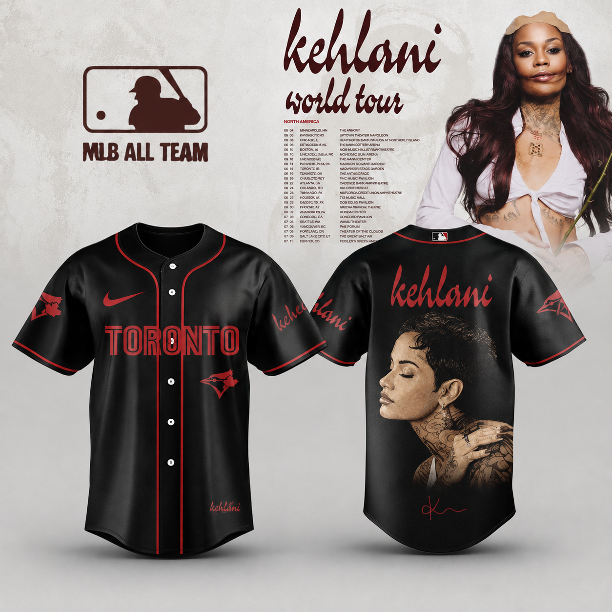 Kehlani World Tour Toronto Blue Jays Black Baseball Jersey Apparel 1 - Unicasport Kehlani World Tour Toronto Blue Jays Black Baseball Jersey Apparel